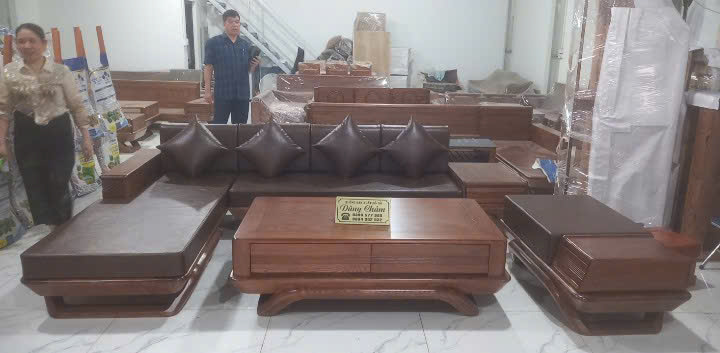 Bộ Sofa Gỗ Phòng Khách Góc L Hàng Dày Đẹp